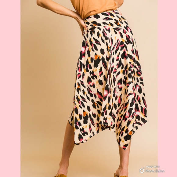Umgee Dresses & Skirts - Animal Print High Waist Midi Skirt Asymmetrical